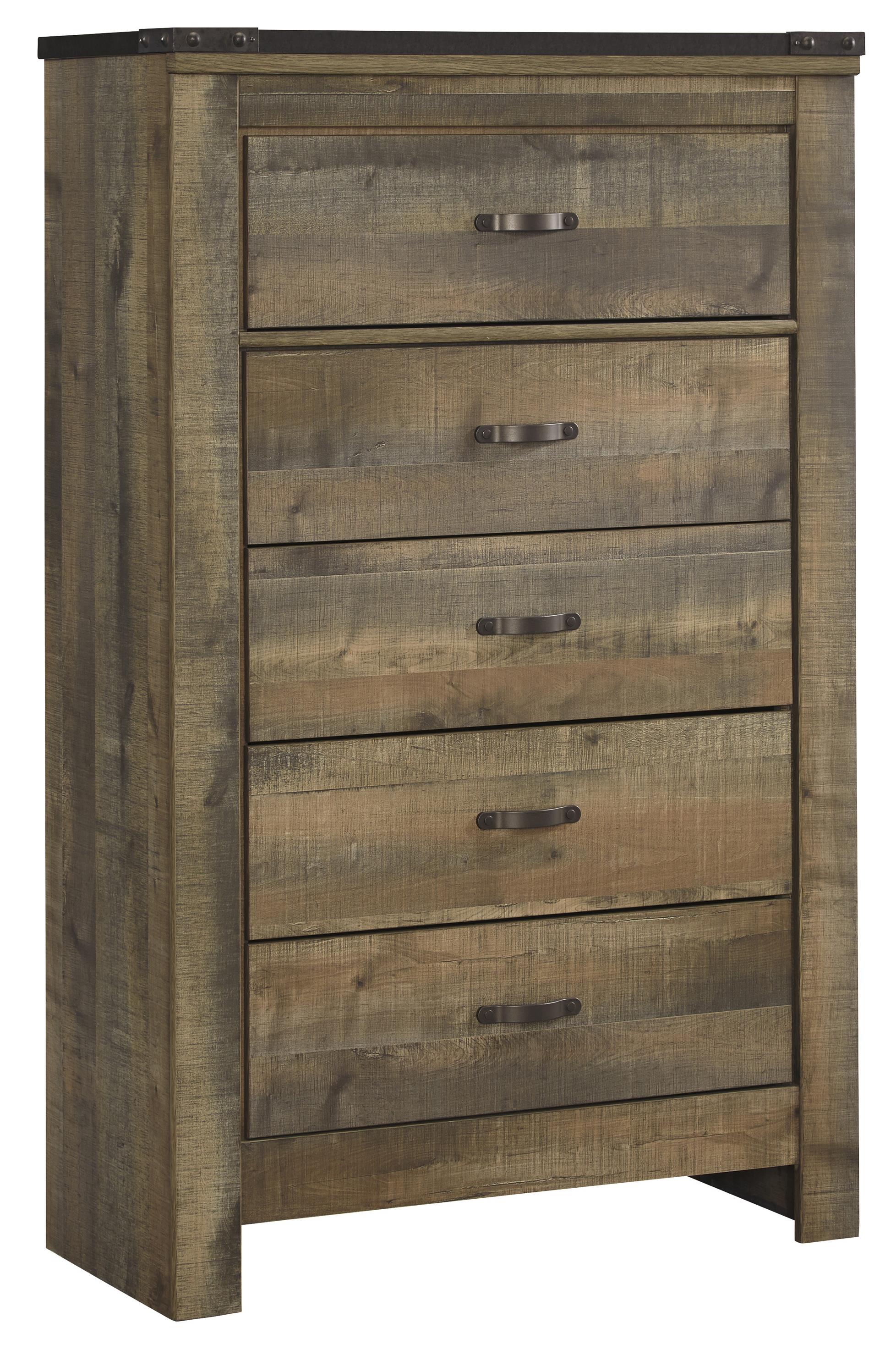 Signature Design by Ashley Trinell 49827 Rustic 5 Drawer Chest with Top Banding VanDrie Home Furnishings Chest Chest of Drawers